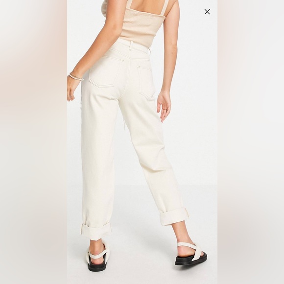 ASOS DESIGN high rise slouchy mom jeans in stone with rips - Picture 2 of 5